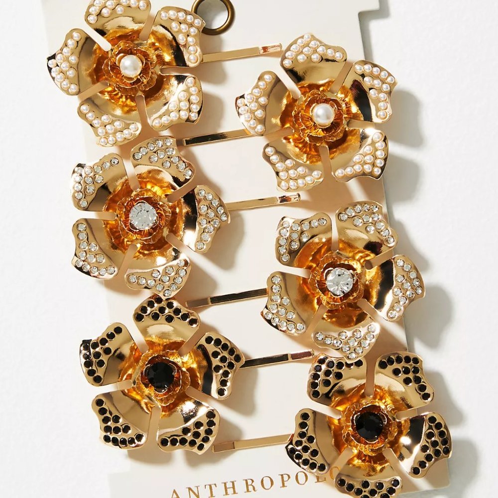 Anthropologie Floral Crystal Hair Pins - NWT